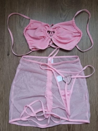 Customer photo review of Ellolace Lingerie Ultra Sexy Halter Bra Drawstring Pleated Attractive Suspenders Romantic Butterfly Cut Out Stocking Gloves