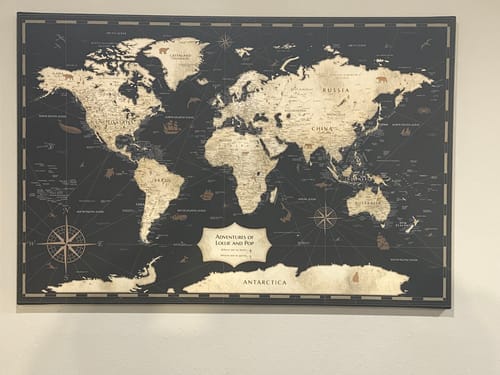 Customer photo review of Pinnable World Journey Map • Rustic Gold