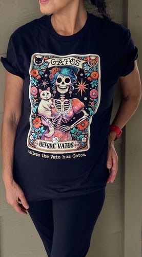Customer photo review of Gatos Before Vatos Loteria OG T-Shirt