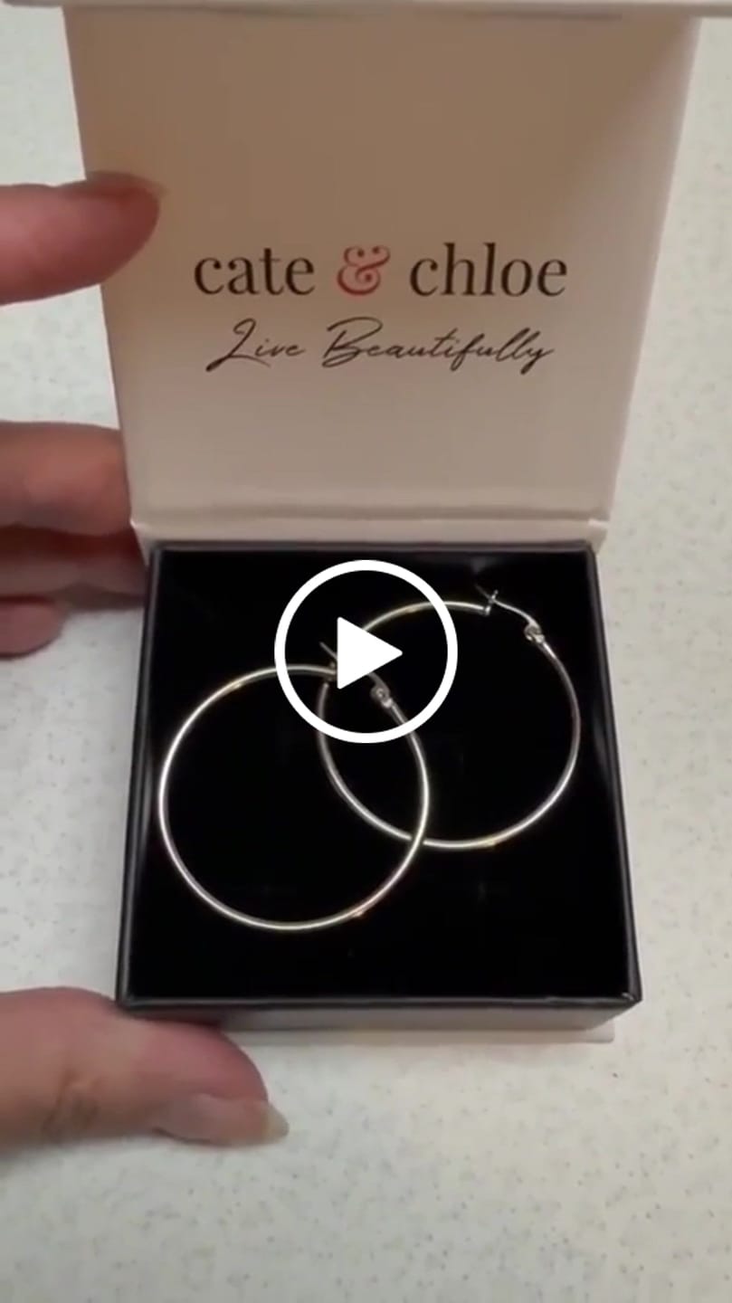 Customer video review of Monica 18k White Gold Plated 10mm/40mm/50mm Hoop Earrings