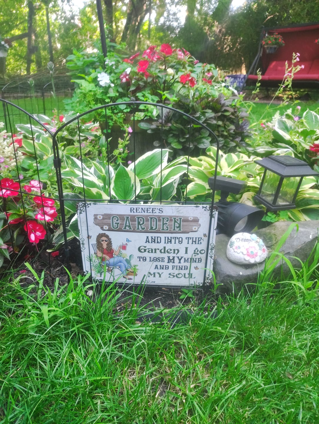 Customer photo review of And Into The Garden I Go Gardening Girl - Garden Sign - Personalized Custom Classic Metal Signs - Gift For Gardeners