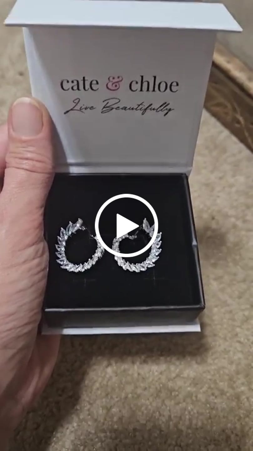 Customer video review of Adelyn 18k Gold Plated Sideways Hoop Earrings with Simulated Diamond Crystals — Final Sale