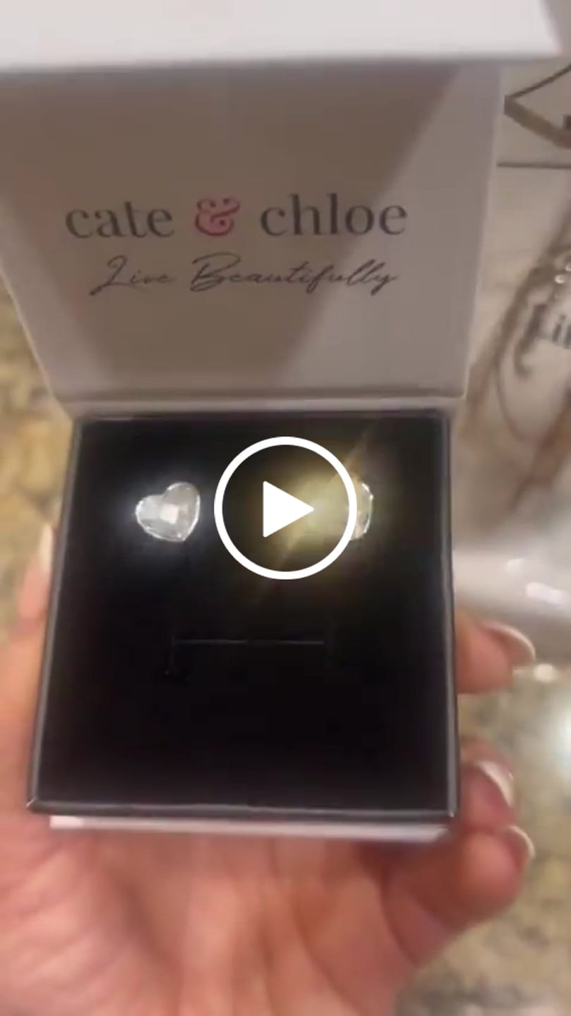 Customer video review of Violet 18k White Gold Plated Heart Stud Earrings with Swarovski Crystals - Final Sale