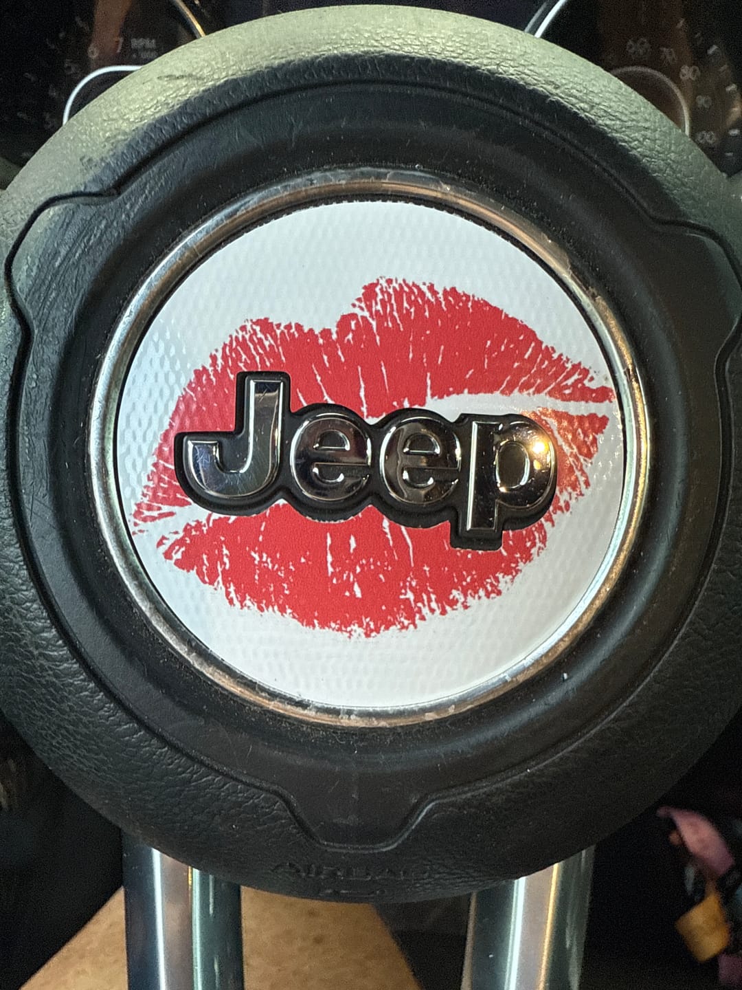 Customer photo review of Design Your Own Steering Wheel Decal for Jeep