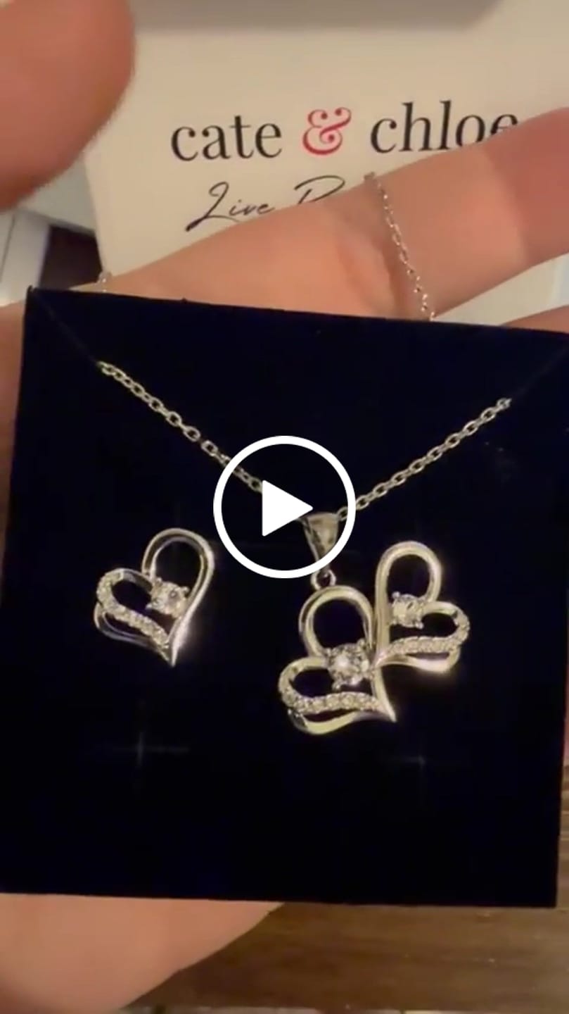 Customer video review of Kara 18k White Gold Plated Silver Heart Necklace and Earring Set with Swarovski Crystals
