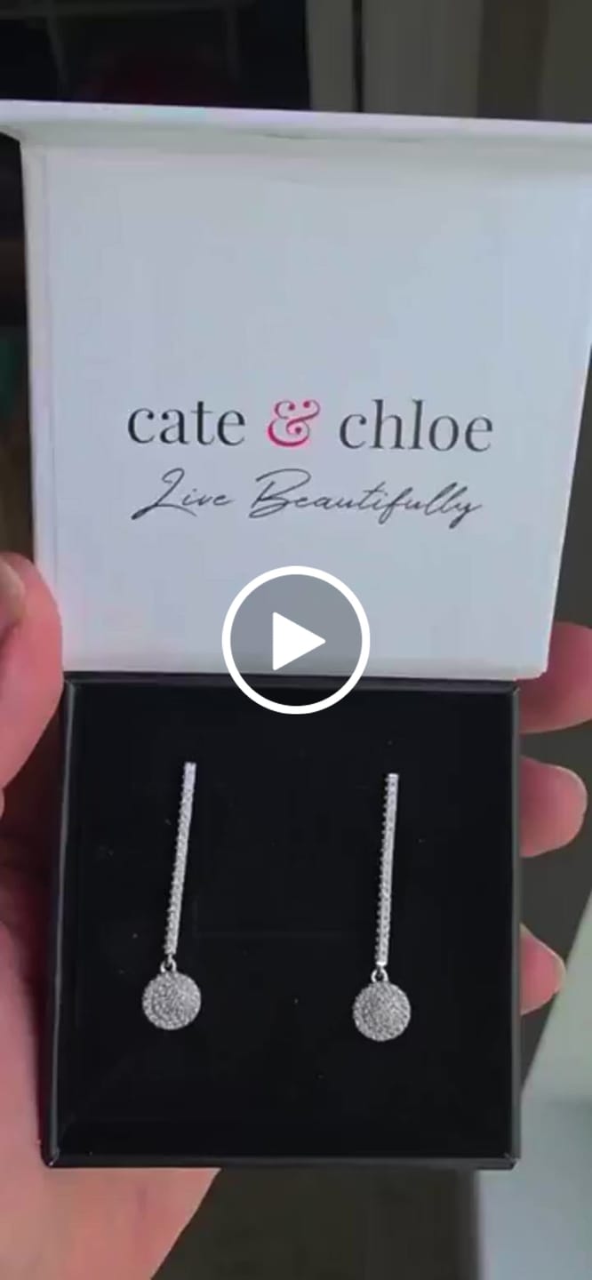 Customer video review of Hazel 18k White Gold Plated Silver Drop Dangle Earrings with Simulated Diamond Crystals - Final Sale