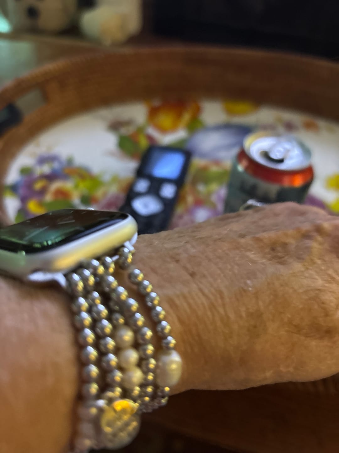 Customer photo review of Pearl and Silver Stretch Apple Watch Strap