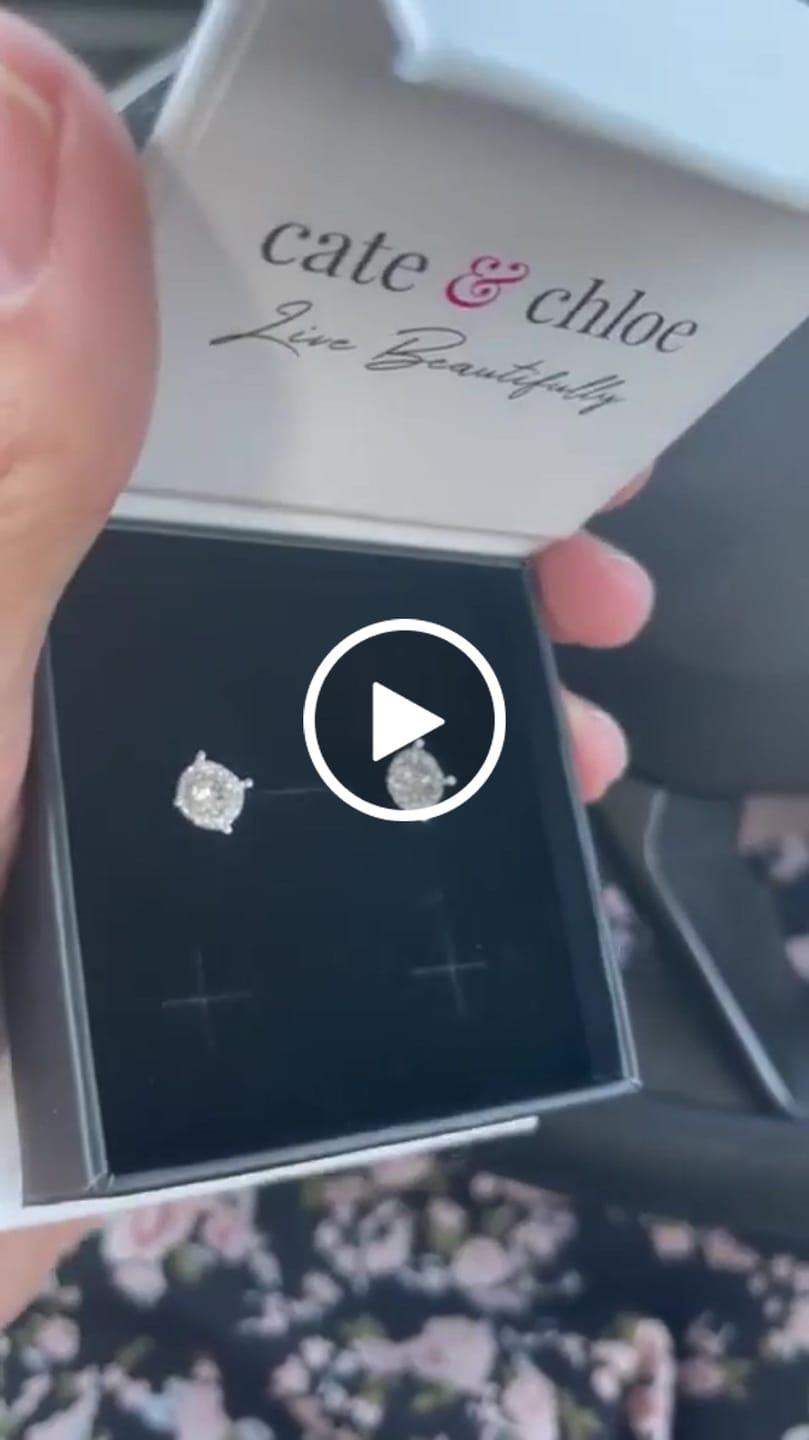 Customer video review of Raylee 18k White Gold Plated Halo Stud Earrings with Swarovski Crystals