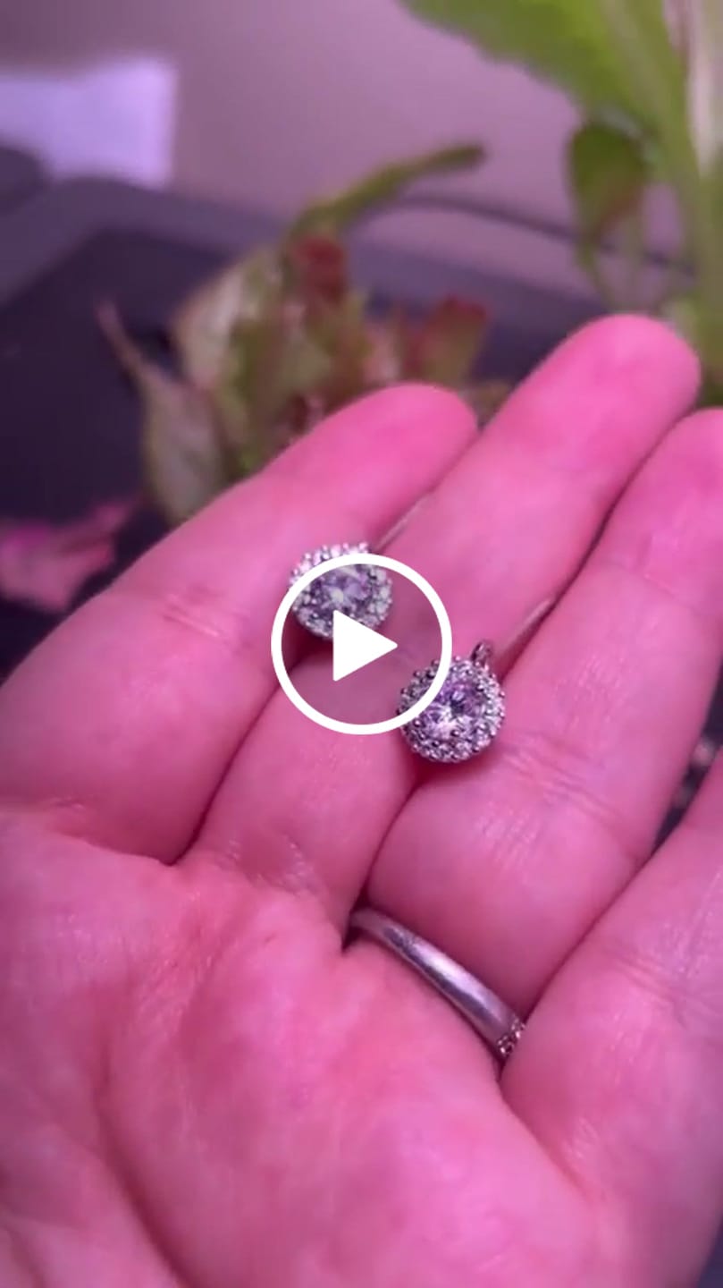 Customer video review of Michelle 18k White Gold Plated Halo Drop Earrings with Simulated Diamond Crystals
