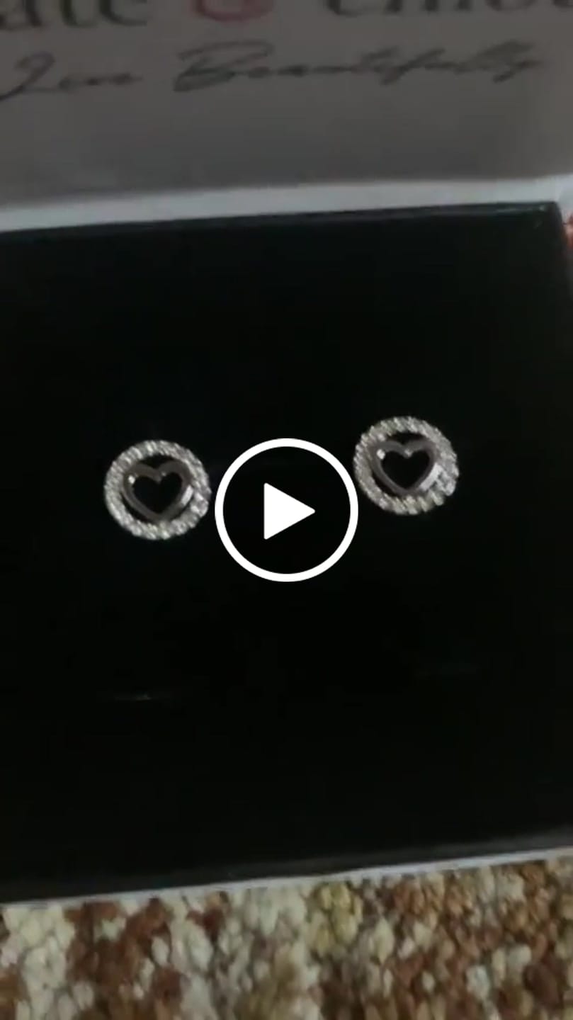 Customer video review of Khaleesi 18k White Gold Plated Silver Heart Stud Earrings with Swarovski Crystals