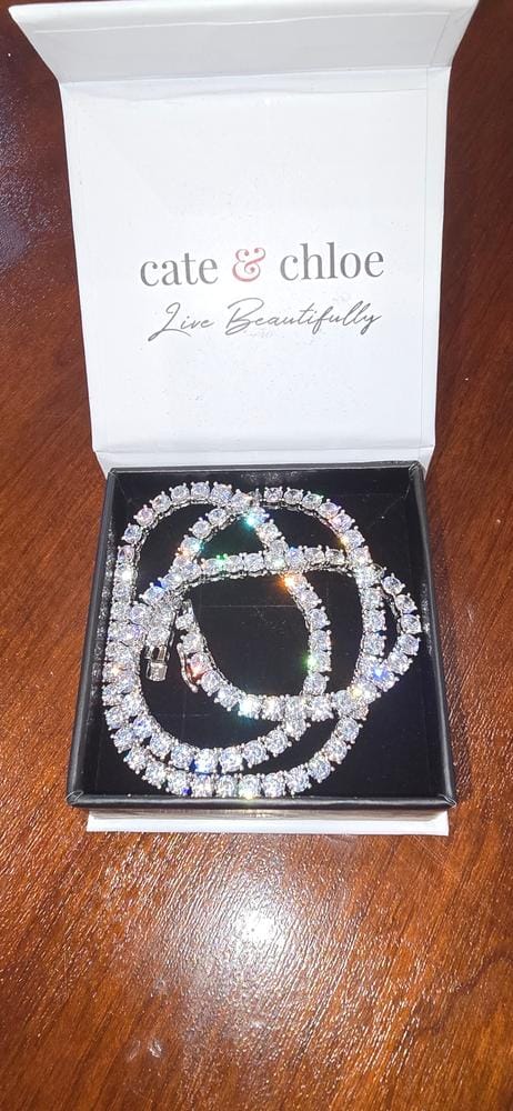 Customer photo review of Olivia 18k White Gold Plated Tennis Necklace with Simulated Diamond Crystals