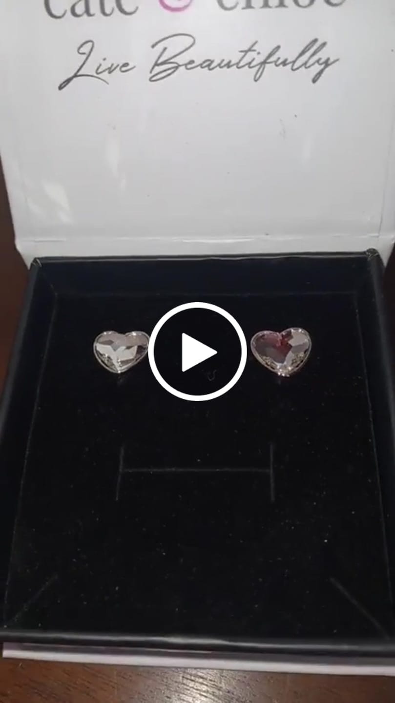 Customer video review of Violet 18k White Gold Plated Heart Stud Earrings with Swarovski Crystals - Final Sale