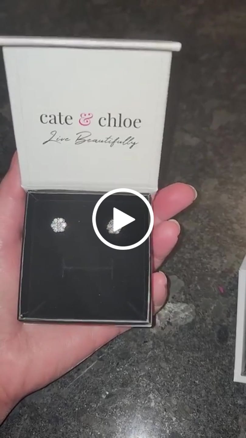 Customer video review of Nova 18k White Gold Plated Stud Earrings with Simulated Diamond Crystals