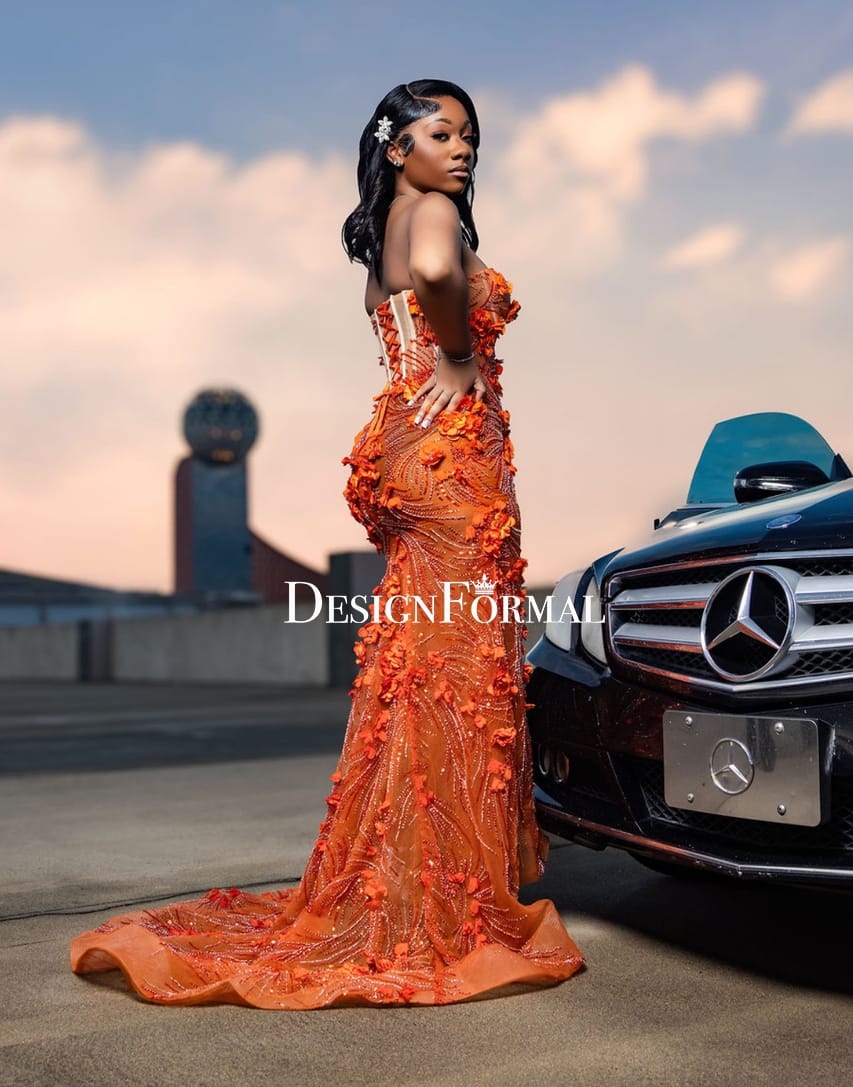 Customer photo review of Plus Size Orange Corset 3D Flower Mermaid Prom Dress