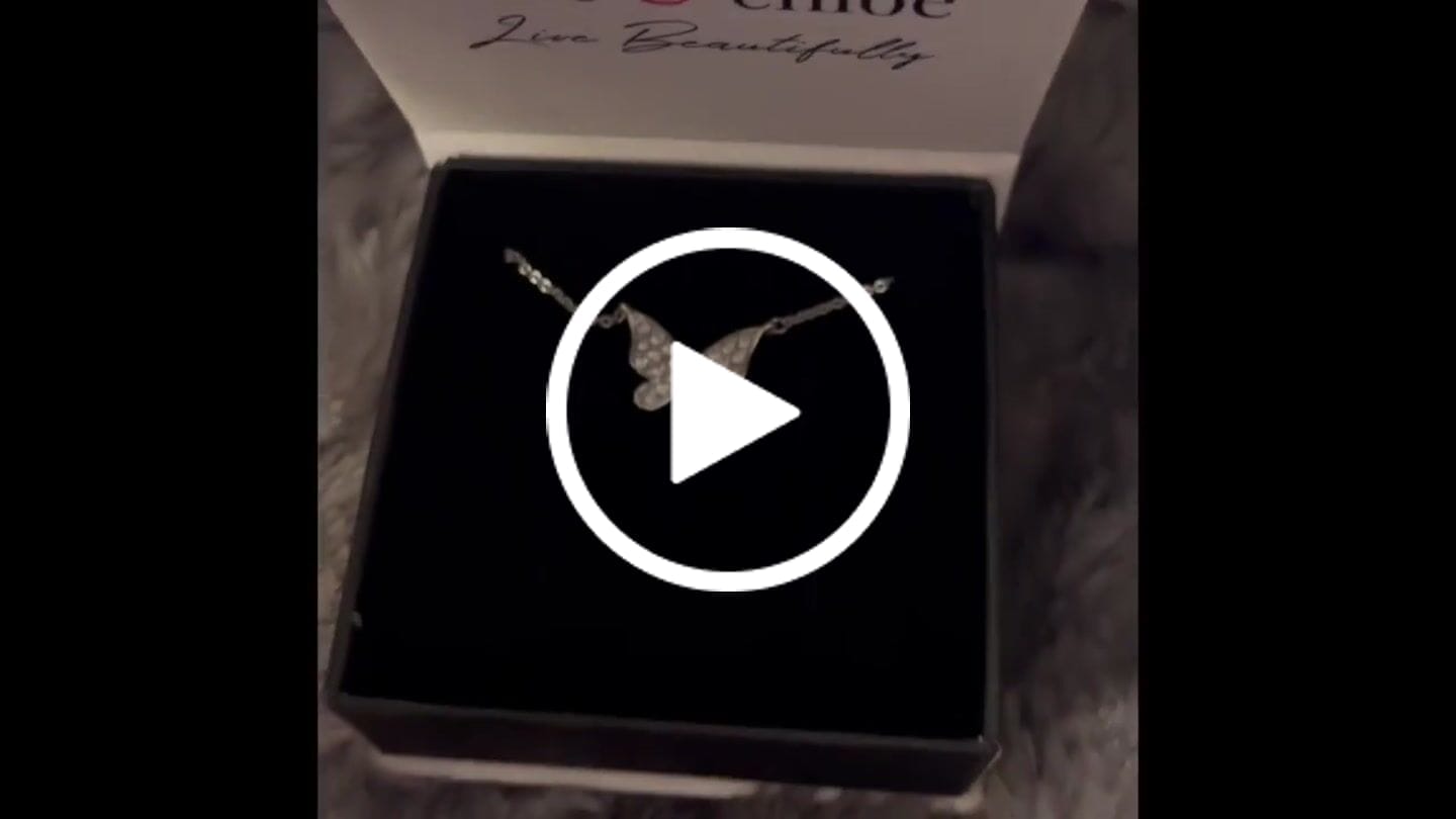 Customer video review of Yuenen 18k White Gold Plated Silver Butterfly Necklace with Swarovski Crystals