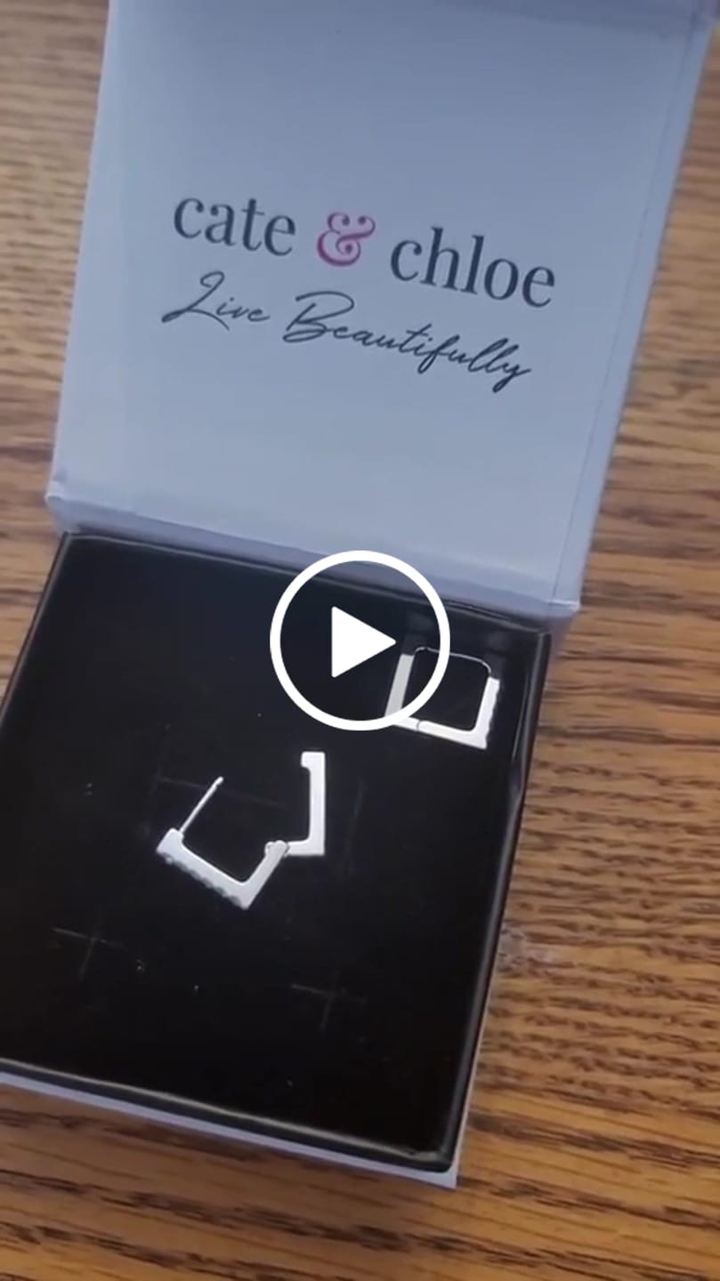 Customer video review of Sydney 18k White Gold Plated 14mm Square Hoop Earrings with Swarovski Crystals