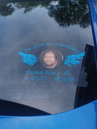Customer photo review of Custom In Loving Memory Decal with a Photo Inlay and Wings