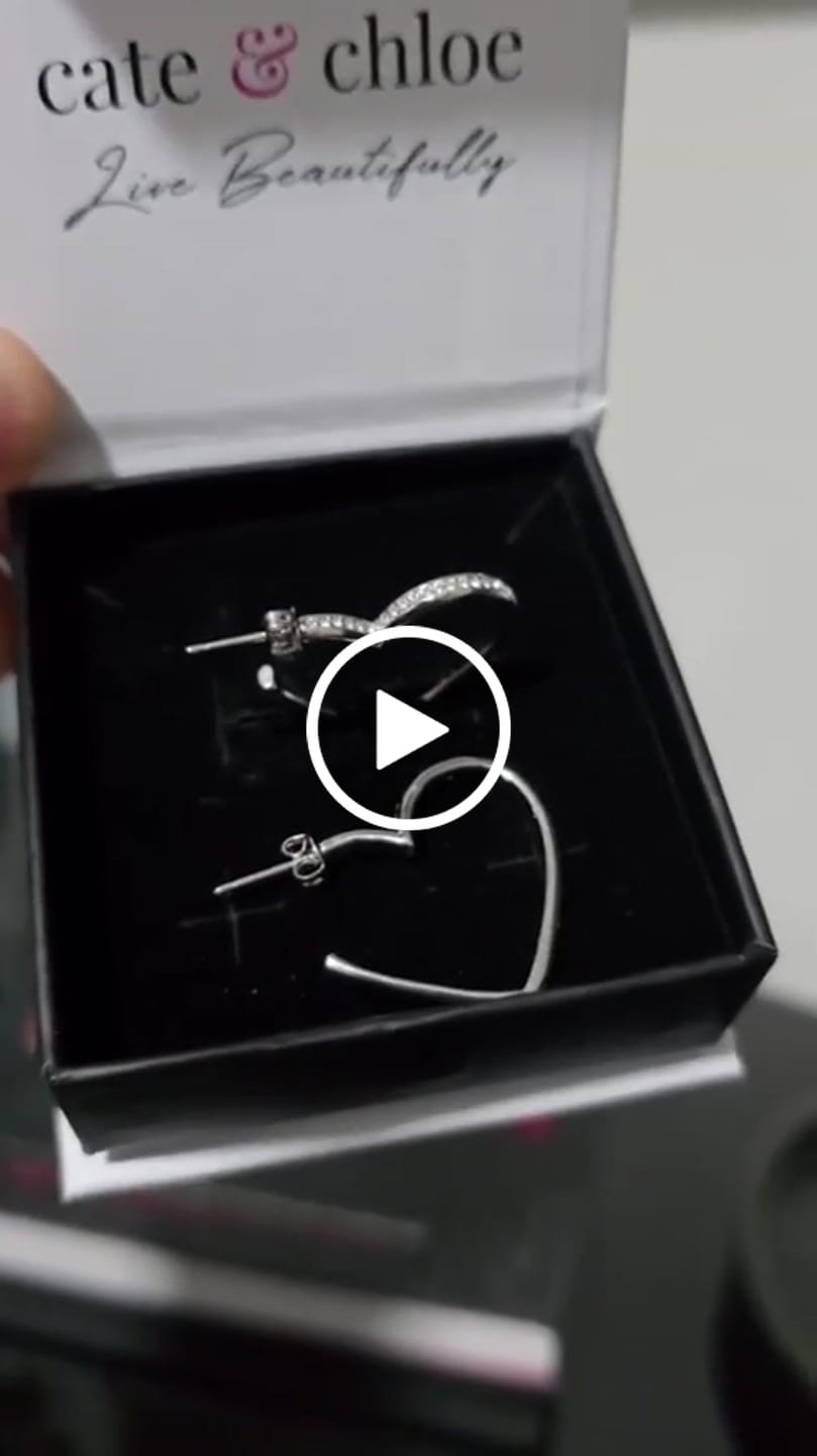 Customer video review of Sylvia 18k White Gold Plated 25mm Heart Hoop Earrings with Swarovski Crystals