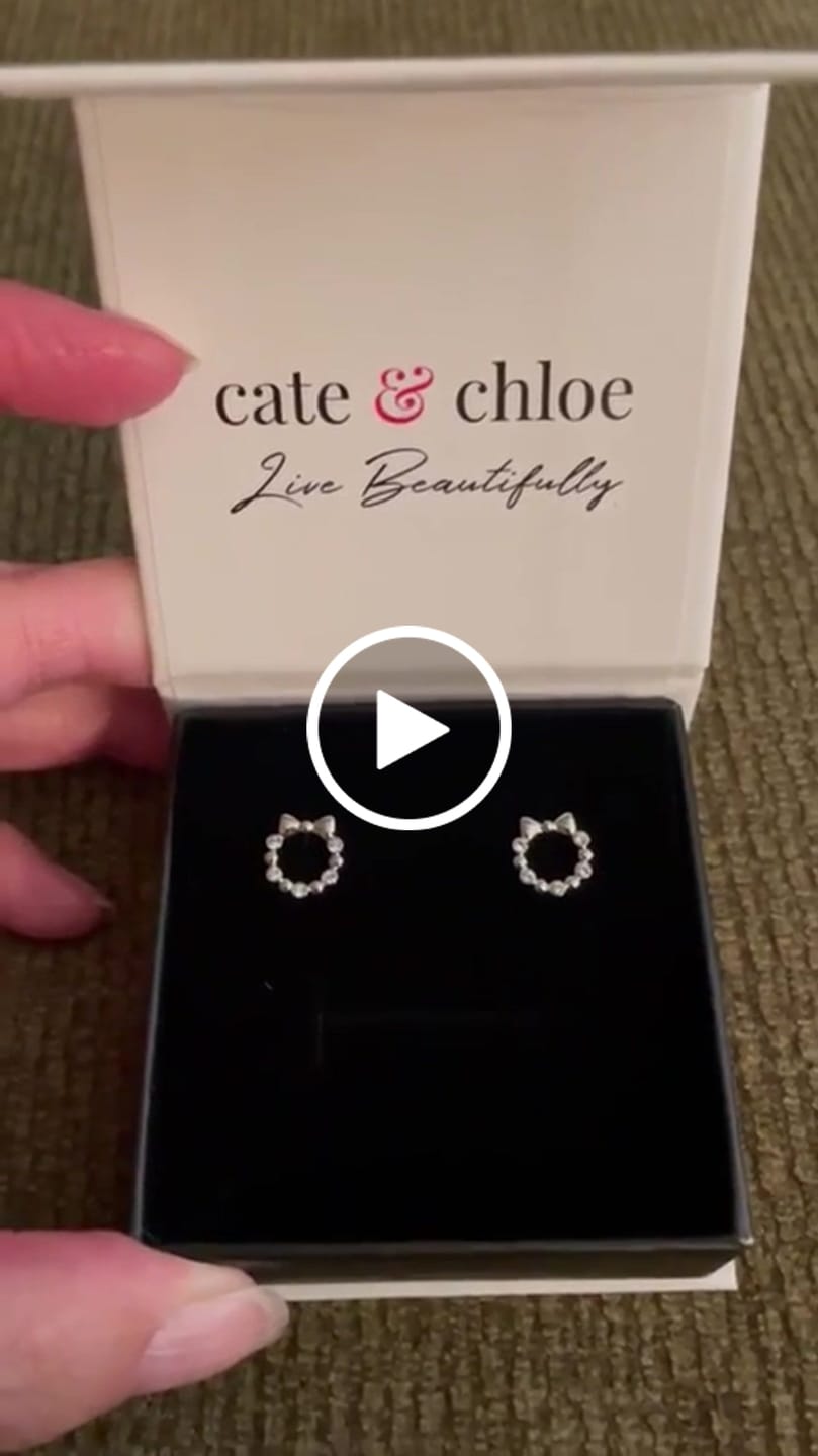 Customer video review of Edith 18k White Gold Plated Silver Ribbon Stud Earrings with Swarovski Crystals