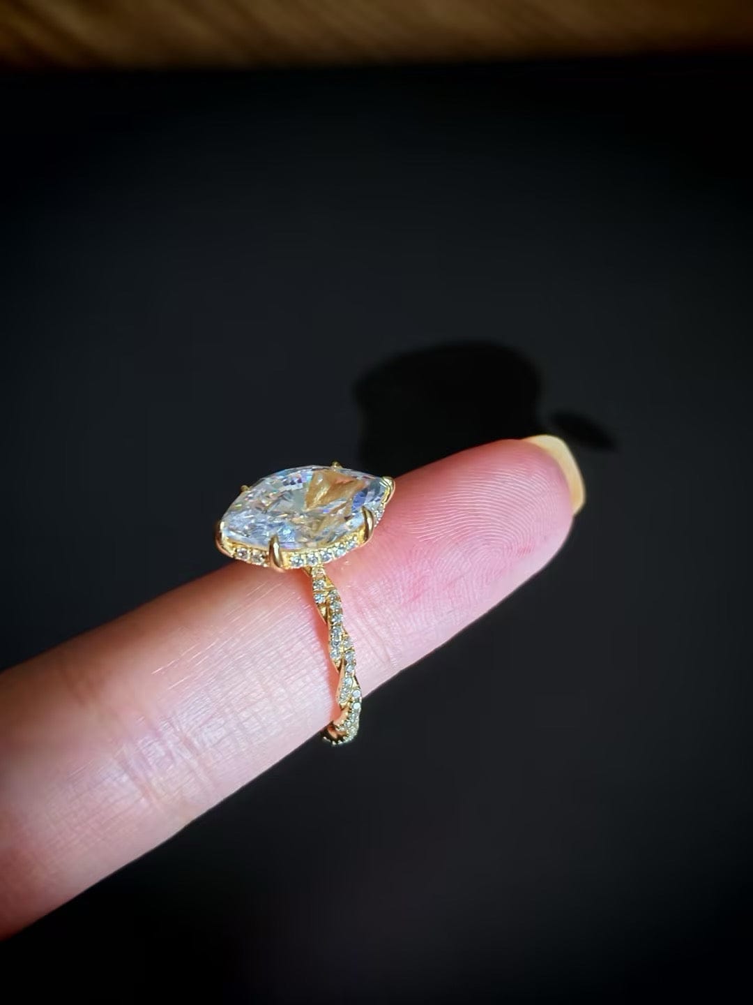 Customer photo review of 4.0Ct Marquise Cut Twist Hidden Halo Engagement Ring Travel Ring In Sterling Silver