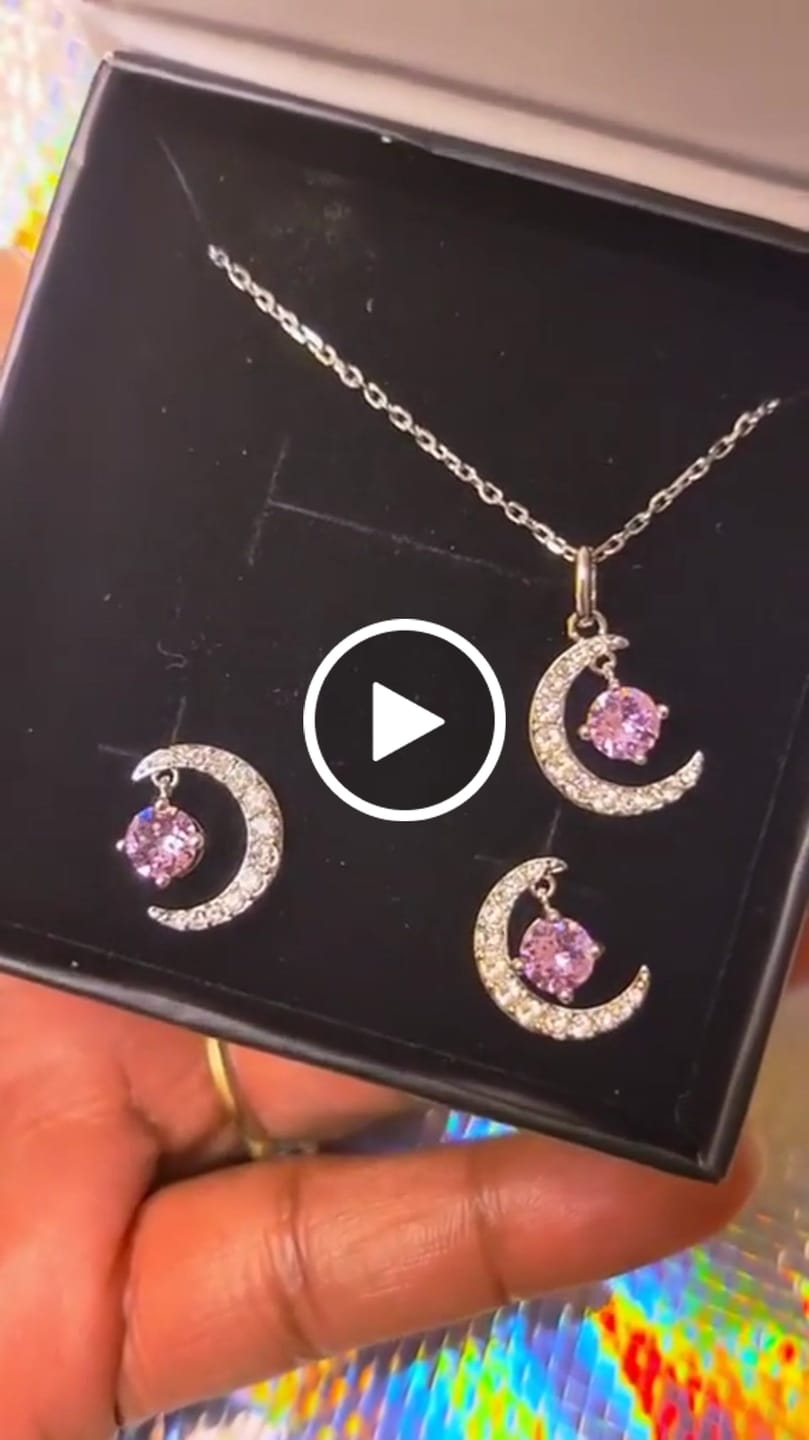 Customer video review of Luna Birthstone Necklace 18k White Gold Plated Crescent Pendant Necklace with Round Cut Swarovski Crystals