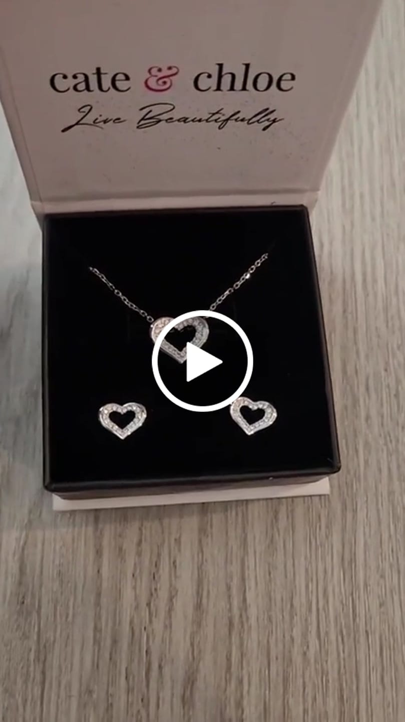 Customer video review of Dominique 18k White Gold Plated Silver Heart Necklace and Earring Set with Swarovski Crystals