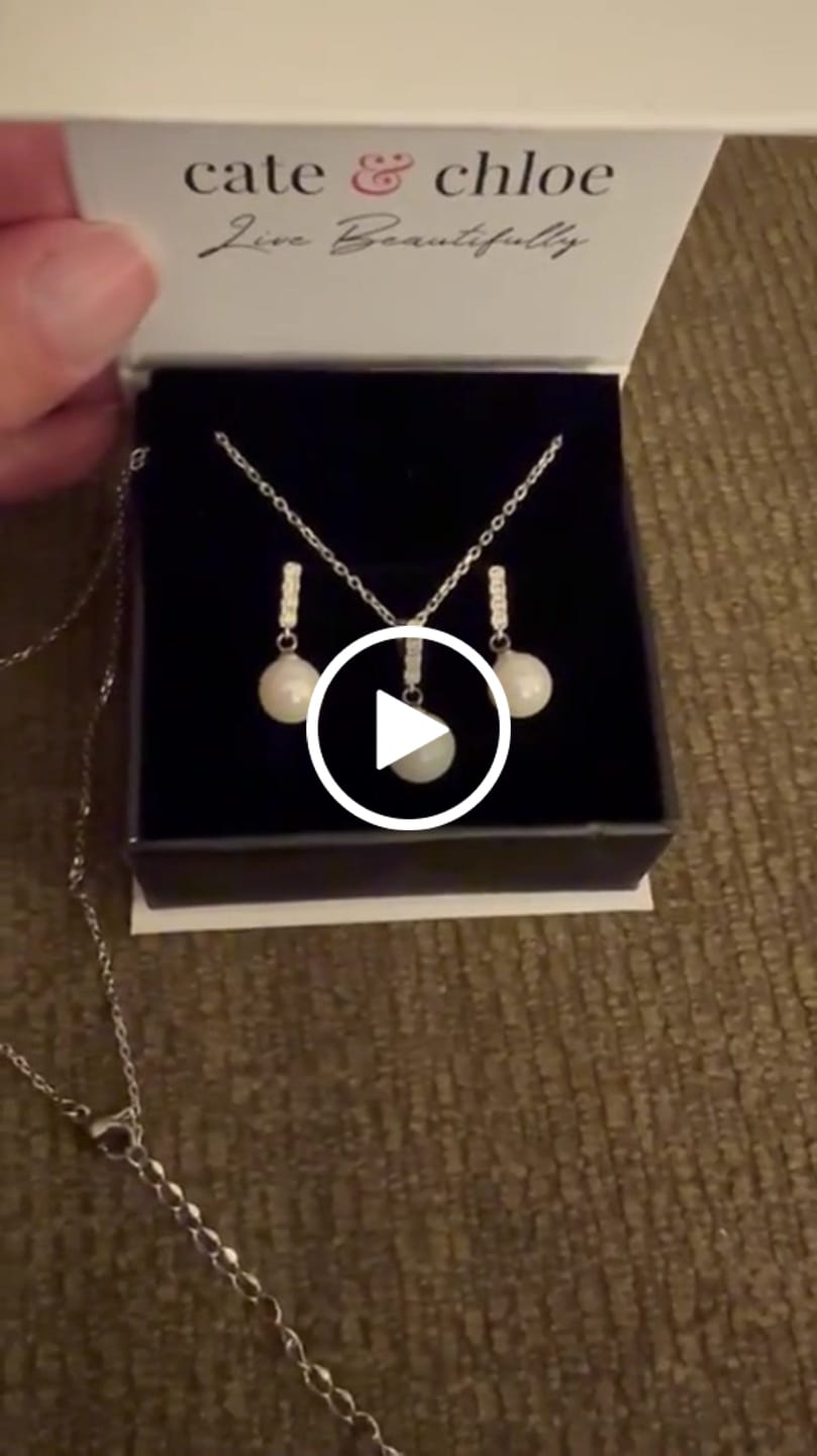 Customer video review of Gabrielle 18k White Gold Plated Pearl Drop Earrings with Swarovski Crystals
