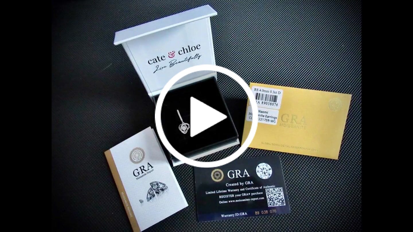 Customer video review of Moissanite by Cate & Chloe Naomi 18k Gold Plated 925 Sterling Silver Dangle Earrings 0.9tcw