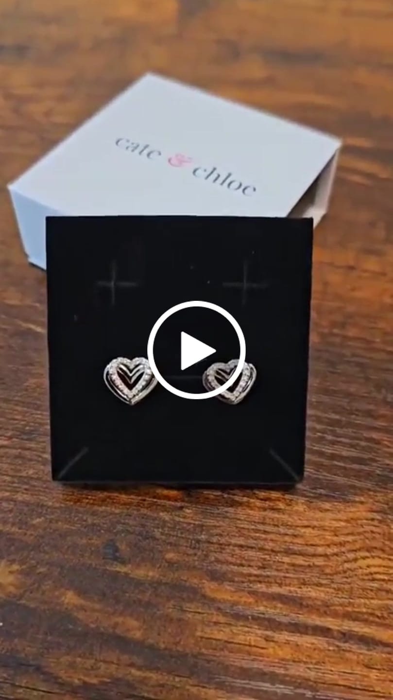 Customer video review of Coraline 18k White Gold Plated Silver Heart Stud Earrings with Simulated Diamond Crystals