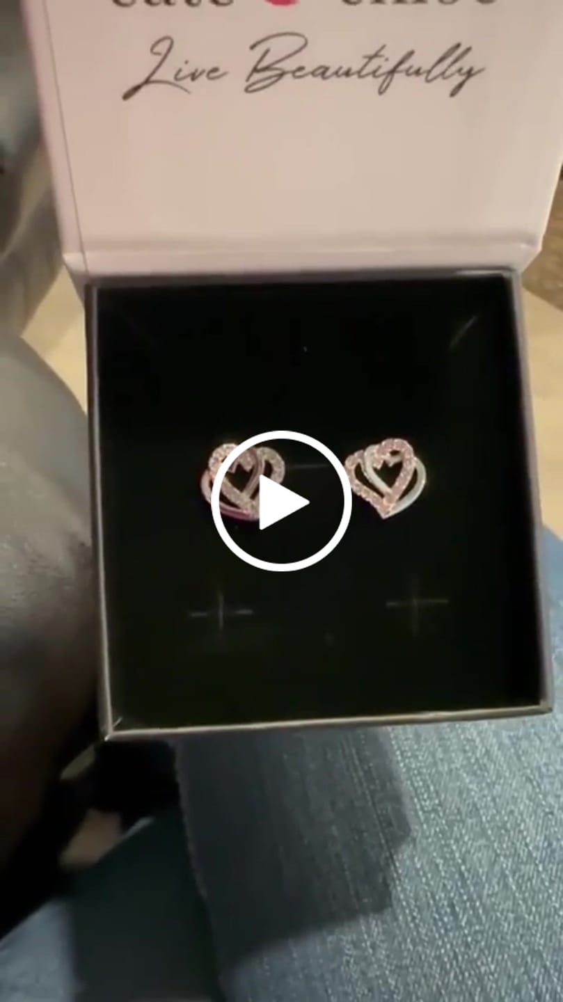 Customer video review of Angela 18k White Gold Plated Silver Double Heart Stud Earrings with Swarovski Crystals