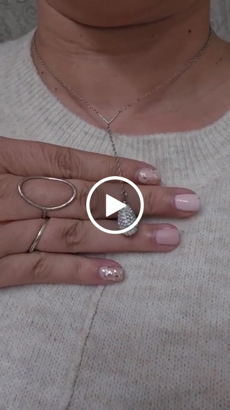 Customer video review of Ava 18k White Gold Plated Tear drop Y-Necklace with Simulated Diamond Crystals - Final Sale