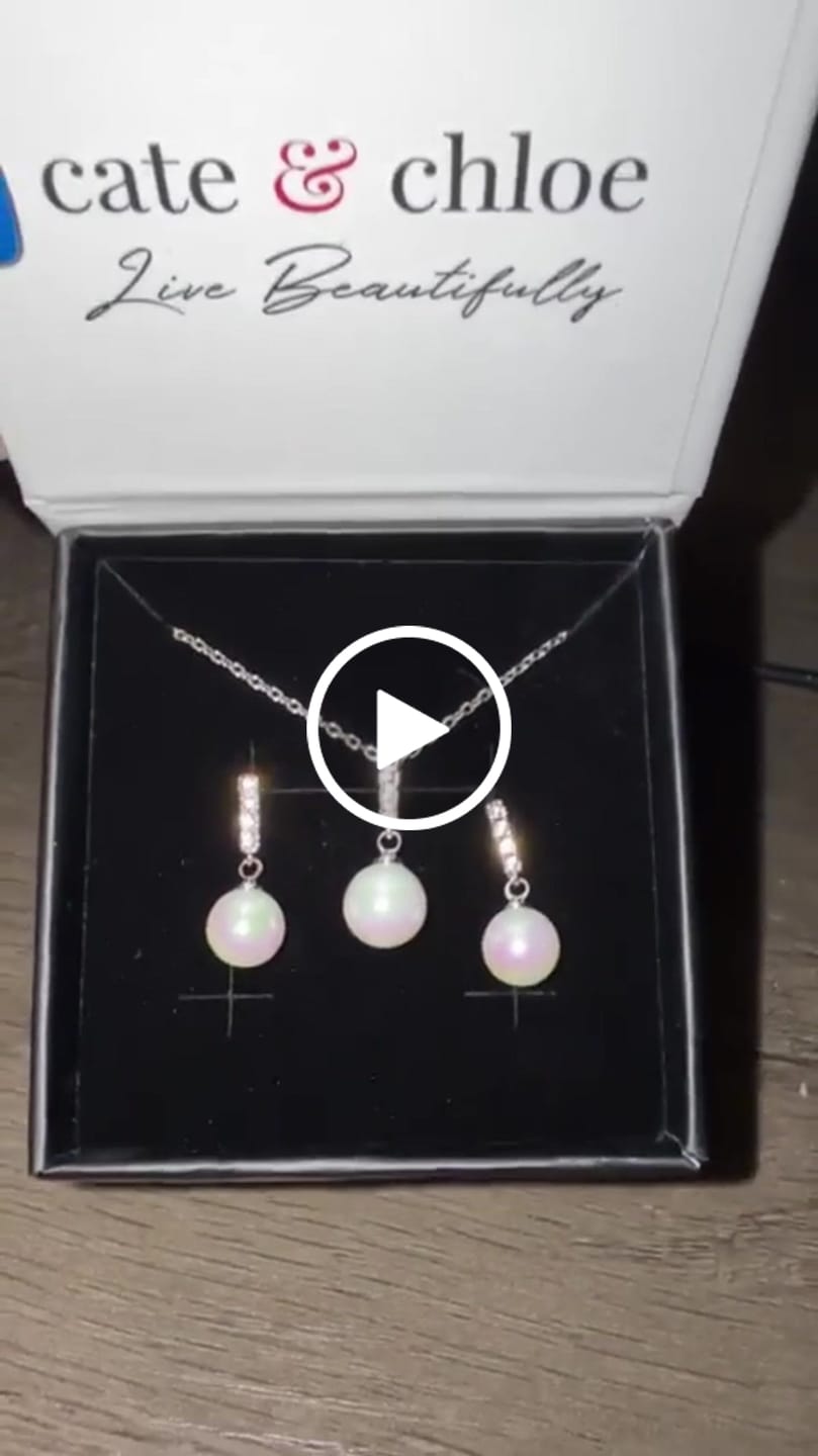 Customer video review of Gabrielle 18k White Gold Plated Pearl Drop Earrings with Swarovski Crystals