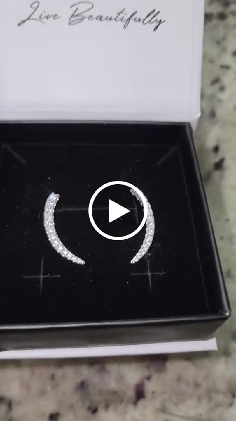 Customer video review of Camila 18k White Gold Plated Ear Climber Earrings with Simulated Diamond Crystals