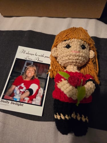 Customer photo review of Dolly® Personalized Crochet Doll with Photo Card