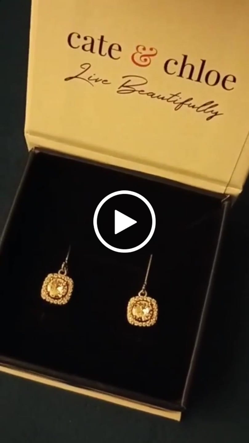 Customer video review of Freya 18k White Gold Plated Halo Drop Earrings with Simulated Diamond Crystals
