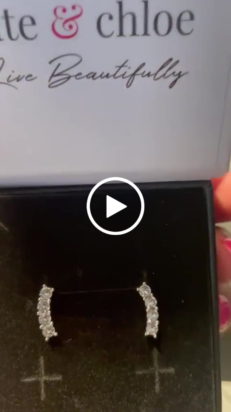 Customer video review of Aubree 18k White Gold Plated Drop Stud Earrings with Swarovski Crystals