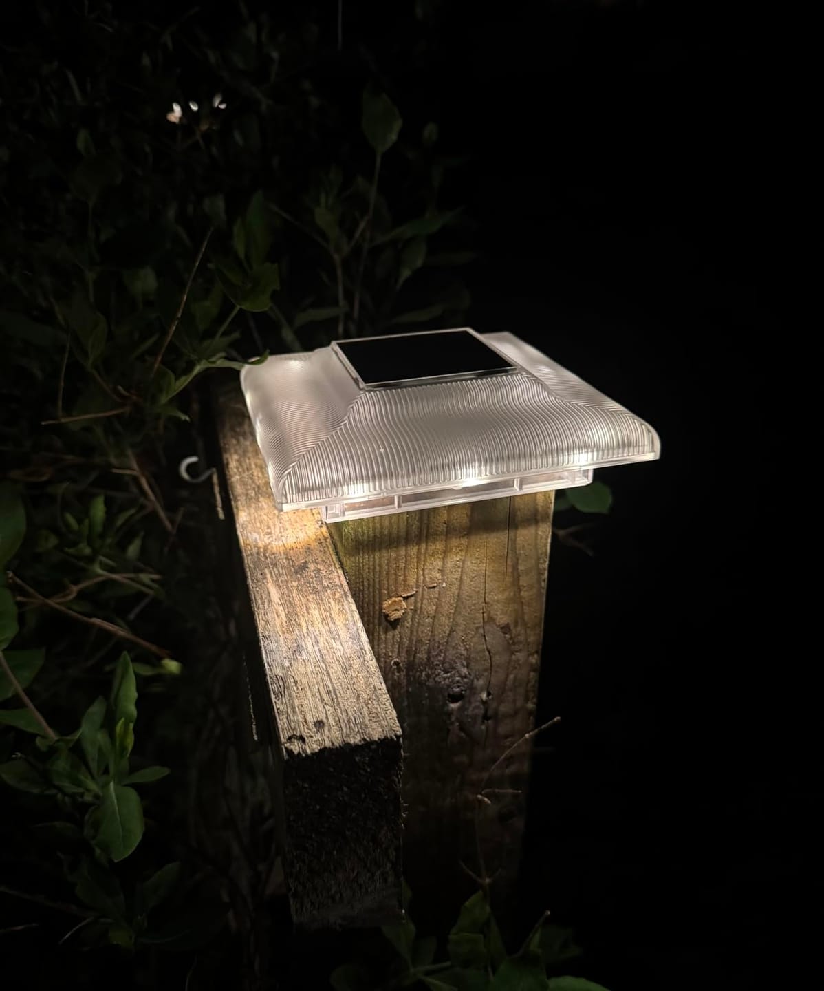 Customer photo review of Sensor Solar Powered Post Lights for 4x4 Wood & Vinyl Fence