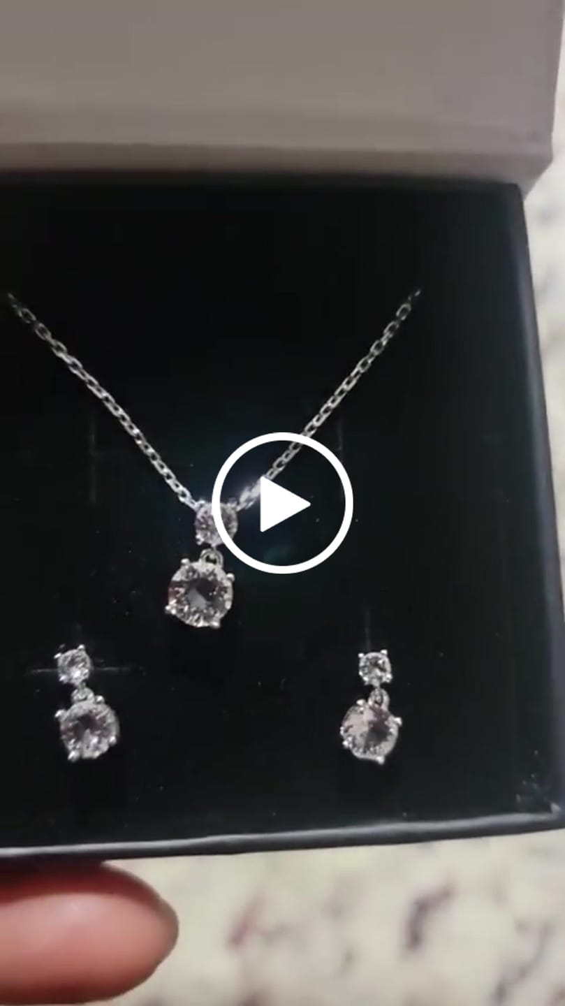 Customer video review of Jasmine 18k White Gold Plated Drop Necklace with Swarovski Crystals