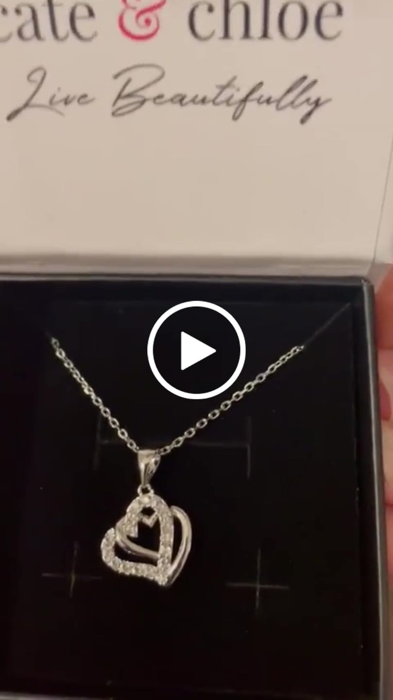 Customer video review of Angela 18k White Gold Plated Silver Double Heart Necklace with Swarovski Crystals