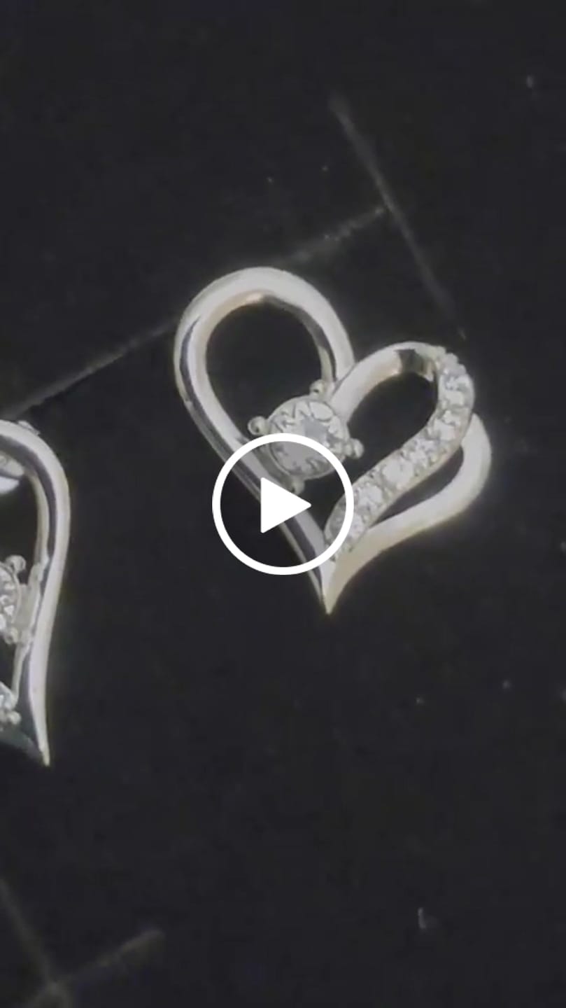 Customer video review of Kara 18k White Gold Plated Silver Heart Stud Earrings with Swarovski Crystals