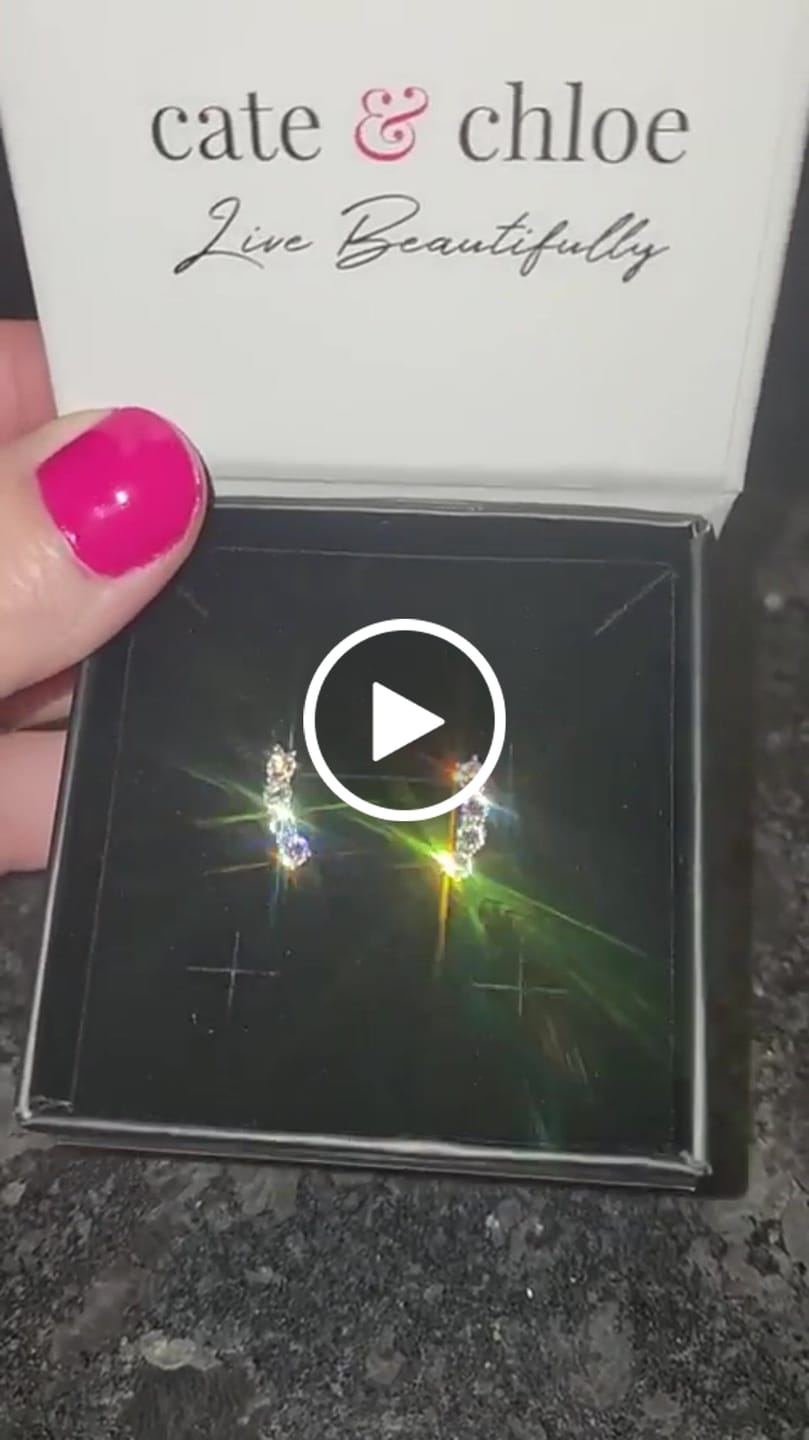 Customer video review of Aubree 18k White Gold Plated Drop Stud Earrings with Swarovski Crystals