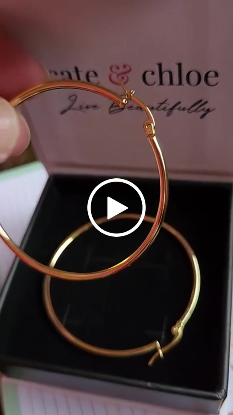 Customer video review of Monica 18k White Gold Plated 10mm/40mm/50mm Hoop Earrings