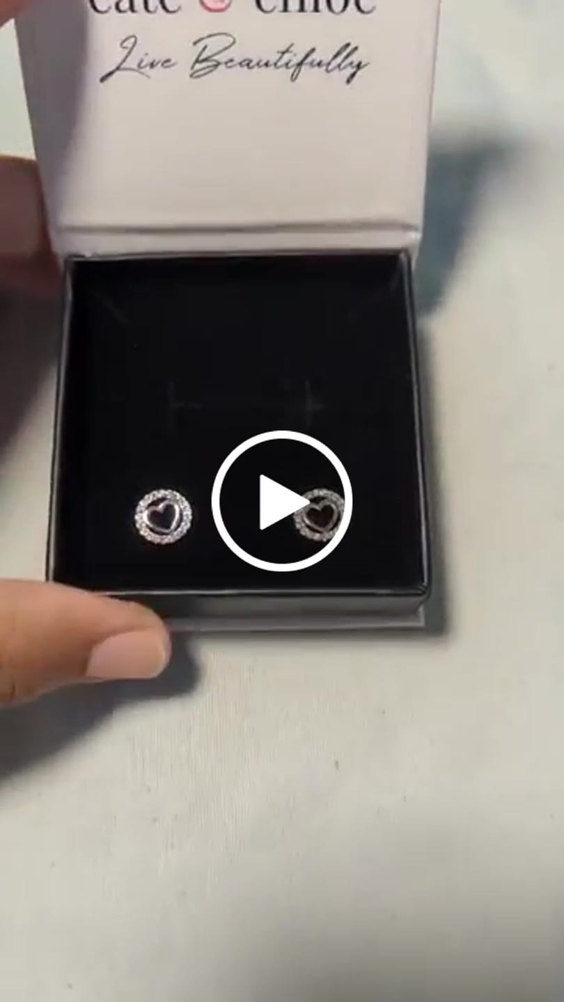 Customer video review of Khaleesi 18k White Gold Plated Silver Heart Stud Earrings with Swarovski Crystals