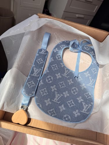 Keira T. review of Baby's Handmade Blue LV Bib & Dummy Clip Set image 1 out of 1