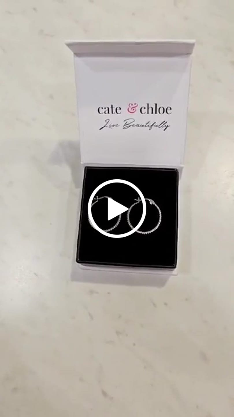 Customer video review of Matilda 18k White Gold Plated 25mm Twisted Hoop Earrings