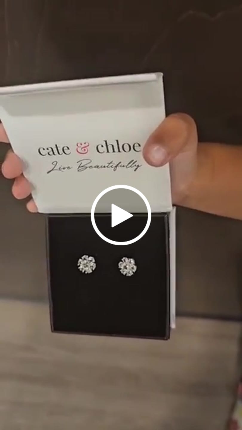 Customer video review of Maggie 18k White Gold Plated Flower Stud Earrings with Swarovski Crystals