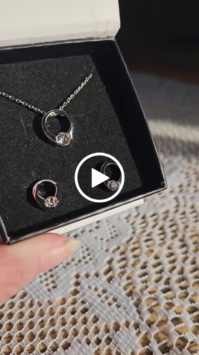Customer video review of Dahlia 18k White Gold Plated 13mm Hoop Necklace with Swarovski Crystal