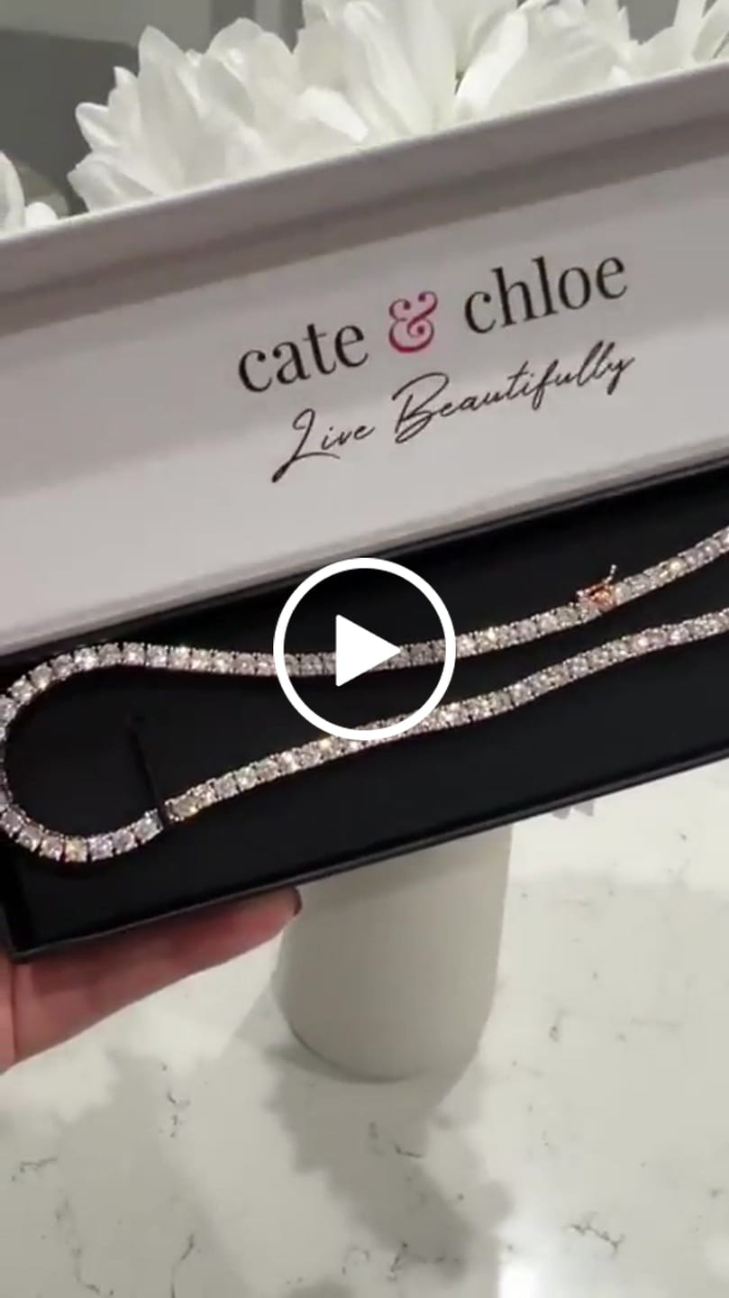 Customer video review of Olivia 18k White Gold Plated Tennis Necklace with Simulated Diamond Crystals