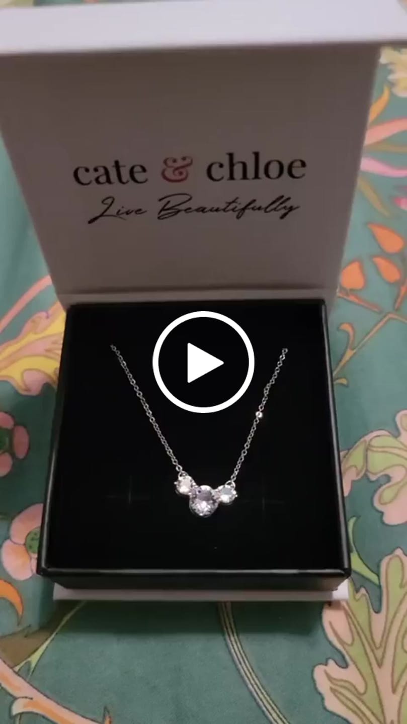 Customer video review of Calliope 18k White Gold Plated 3-Stone Pendant Necklace with Swarovski Crystals
