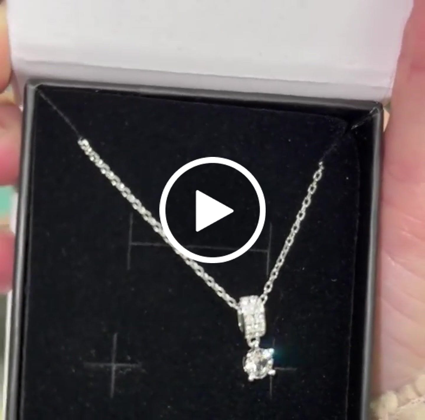 Customer video review of Monroe 18k White Gold Pendant Necklace with Round Cut Swarovski Crystals